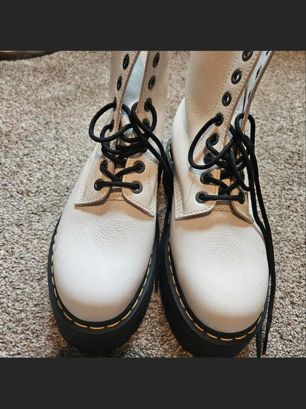 White Lace-Up Platform Boots with Black Soles